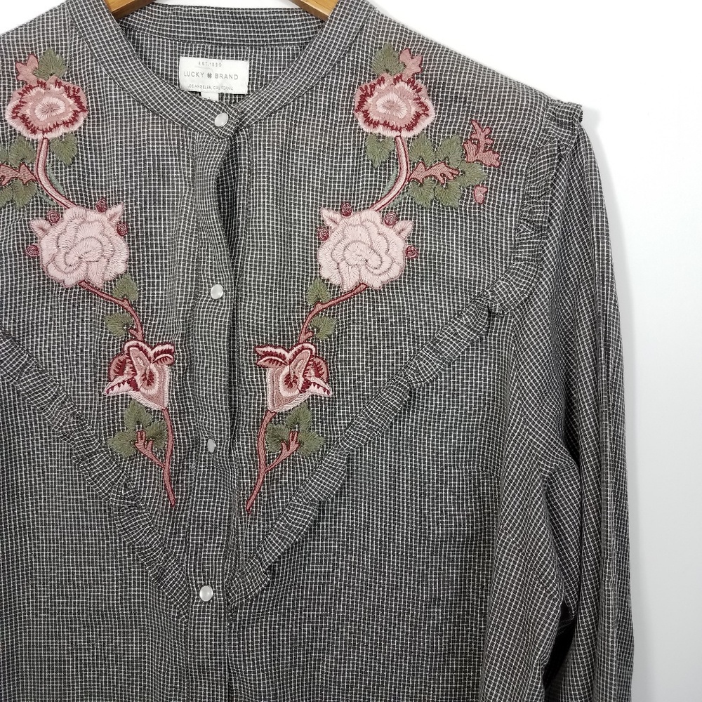 Lucky Brand Floral Embroidered Western Shirt Large